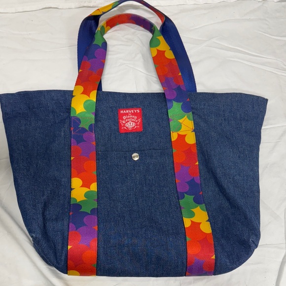 Harveys Blue Denim Tote with Multicolor Straps - Picture 1 of 7